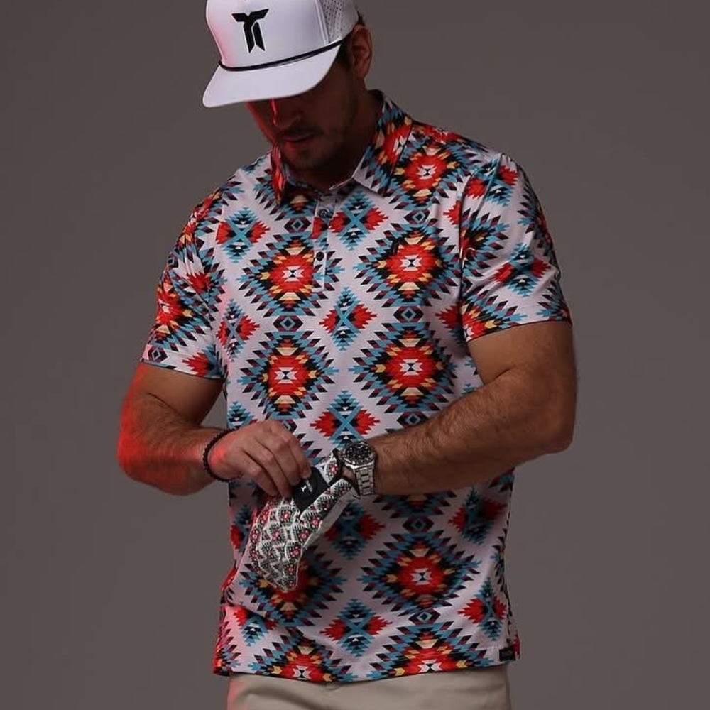 Trenton Polo Shirt Mens XL Golf Aztec Southwestern Bohemian Stretch